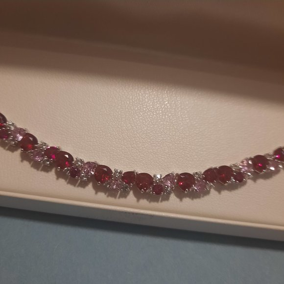 Sterling Silver Lab-Created Gemstone Cluster Heart Bracelet 7.5 in - Picture 4 of 6